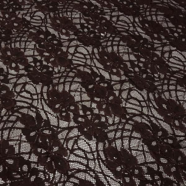 Stoff Bi-Stretch Spitze Spitzenstoff mit Blumenmuster braun Kleiderstoff