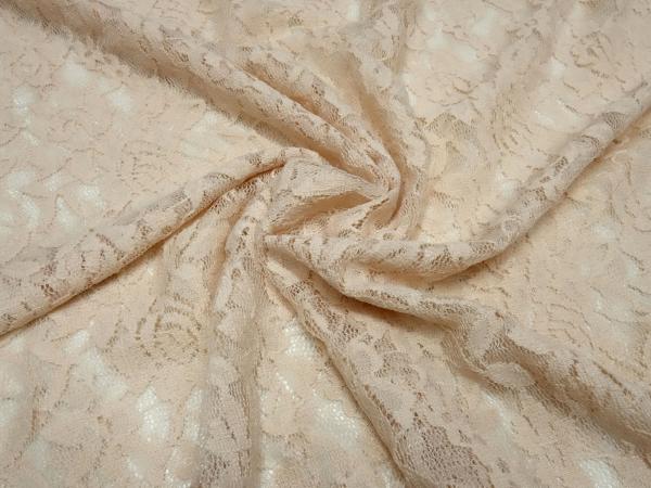 Stoff Stretch Spitze Spitzenstoff Blumen Rosen Ranken Design beige sand Kleiderstoff
