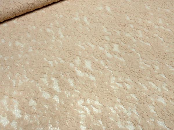 Stoff Stretch Spitze Spitzenstoff Blumen Rosen Ranken Design beige sand Kleiderstoff