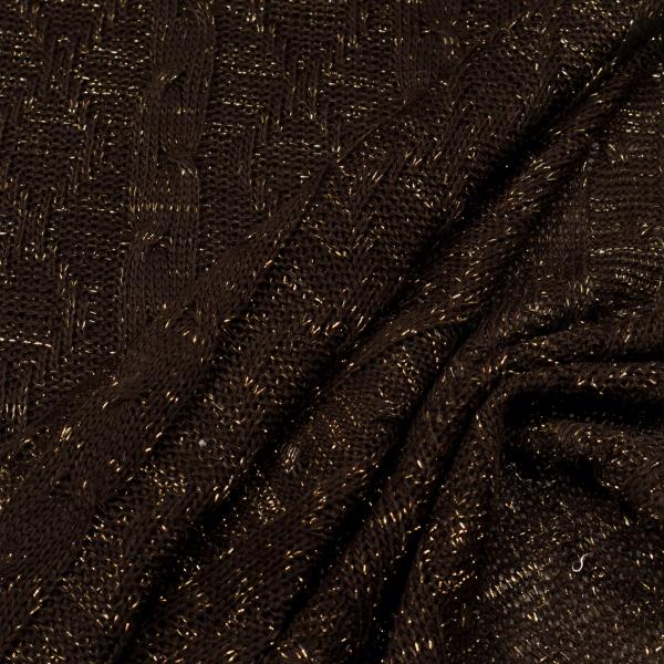 Fabric chunky knit fabric with cable pattern and lurex thread brown gold shiny dress fabric sweater fabric