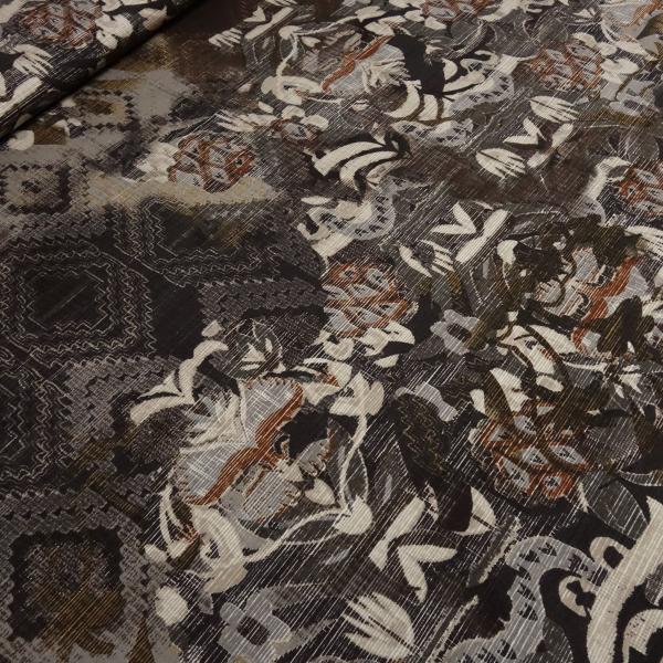 Stoff Viskose Jersey Blumen abstrakt Design braun beige ocker bunt Kleiderstoff