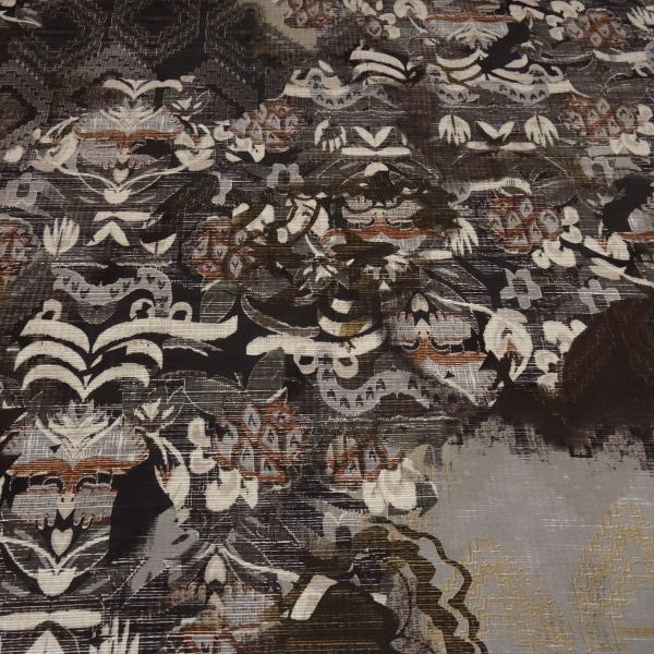 Stoff Viskose Jersey Blumen abstrakt Design braun beige ocker bunt Kleiderstoff
