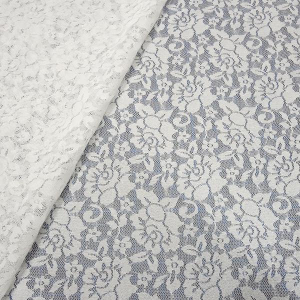 Stoff Spitze Spitzenstoff mit Blumenmuster cremeweiß off-white wollweiß Kleiderstoff Hochzeitsstoff