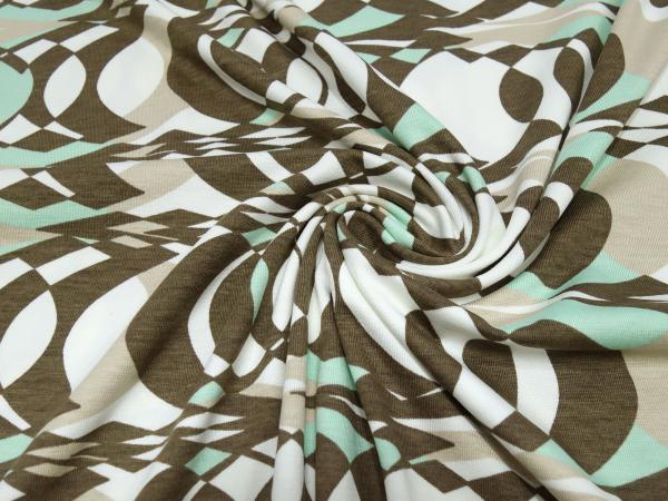 Fabric viscose jersey with bristles retro vintage design ecrú brown beige mint green dress fabric