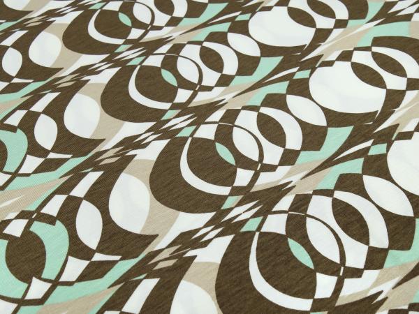 Fabric viscose jersey with bristles retro vintage design ecrú brown beige mint green dress fabric