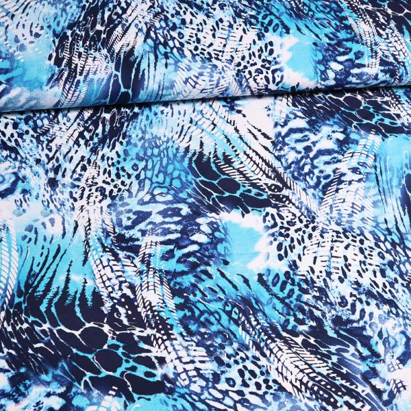 Stoff-Viskose-Jersey-Abstrakt-Muster-Mix-Design-marine-blau-tuerkis-weiss-Kleiderstoff