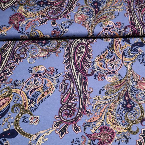 Fabric viscose jersey with paisley design jeans blue colorful printed dress fabric children's fabric