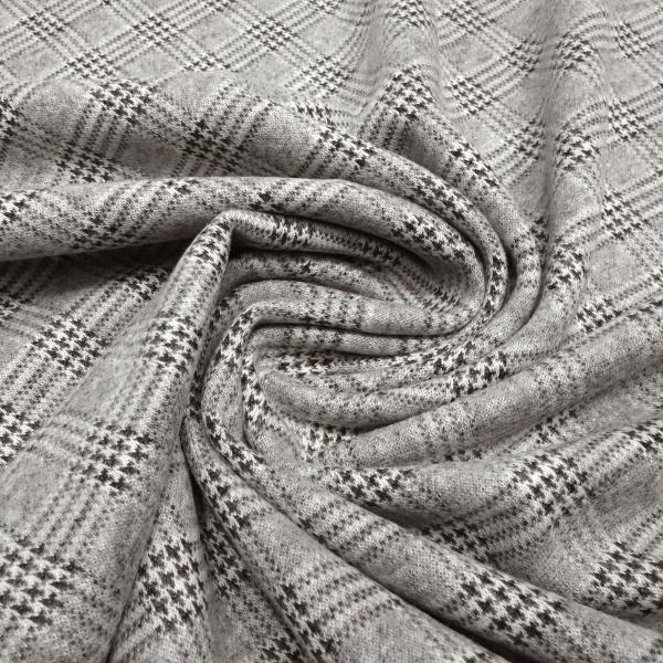 Stoff Feinstrick Jacquard Glencheck Karo schwarz grau wollweiß Kleiderstoff Hosenstoff