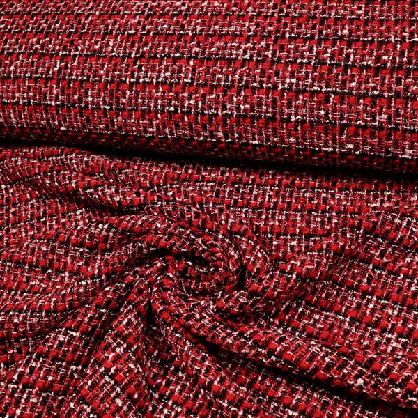 Stoff Bouclé Karo Lurex rot schwarz wollweiß Kostümstoff Mantelstoff Jackenstoff