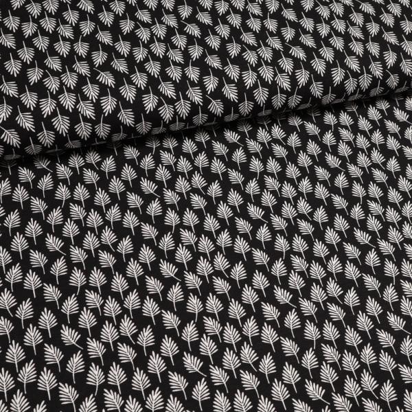 Stoff Viskose Jersey mit Blätter Bäume Tannenbaum Design schwarz weiß Kleiderstoff Kinderstoff
