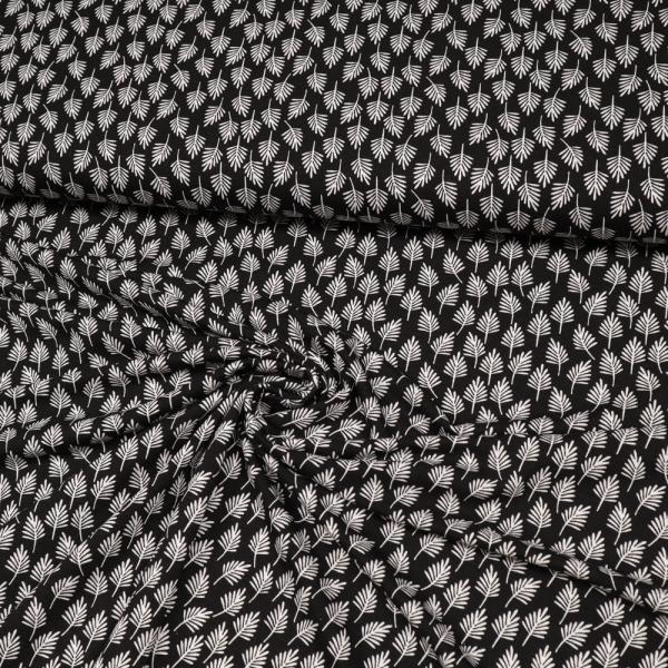 Stoff Viskose Jersey mit Blätter Bäume Tannenbaum Design schwarz weiß Kleiderstoff Kinderstoffchmetterlinge Vögel Design schwarz weiß Kleiderstoff Kinderstoff