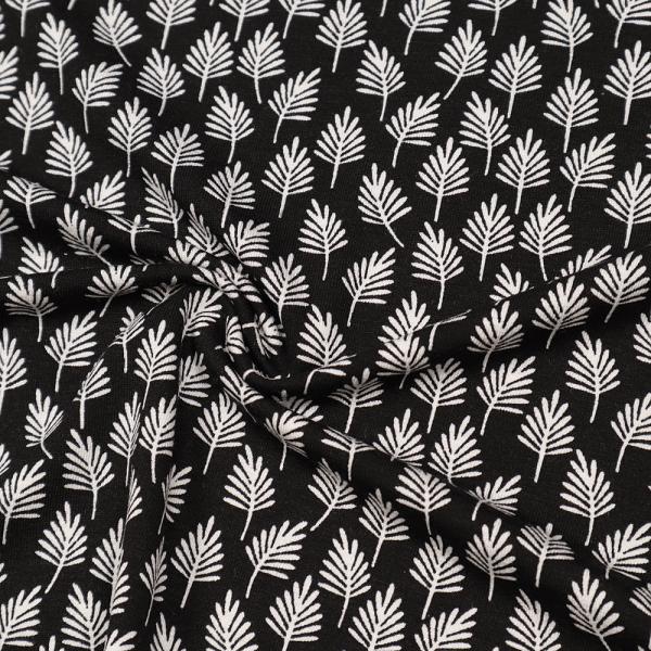 Stoff Viskose Jersey mit Blätter Bäume Tannenbaum Design schwarz weiß Kleiderstoff Kinderstoff