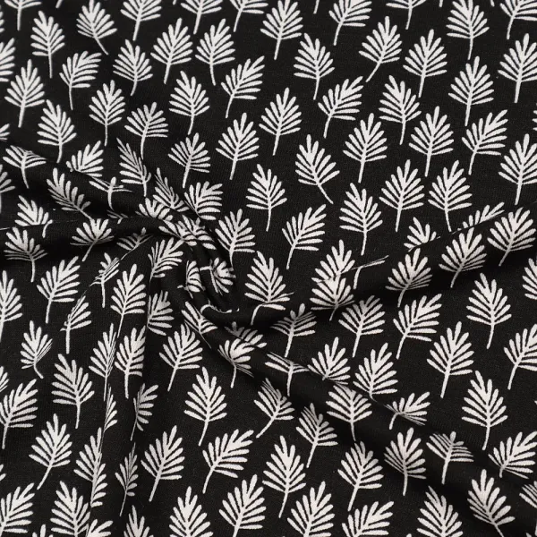 Fabric viscose jersey with leaves trees fir tree design black white dress fabric children's fabric