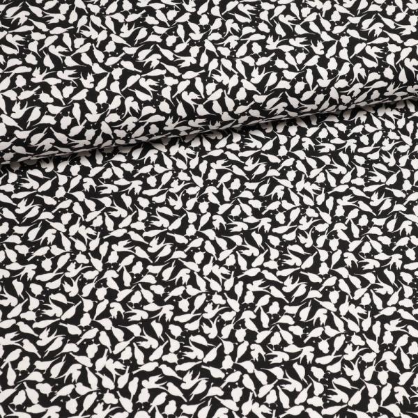 Stoff Viskose Jersey mit Vögel Design schwarz weiß Kleiderstoff Kinderstoff
