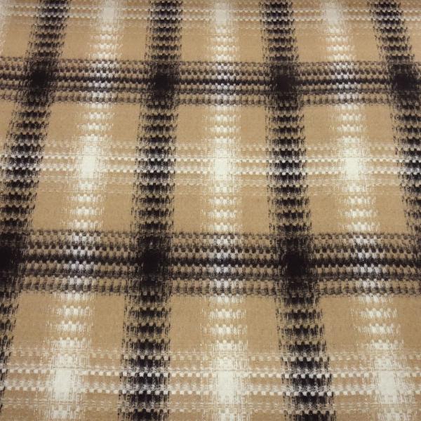 Heavy coat fabric with Glencheck check pattern in beige, black, and off-white