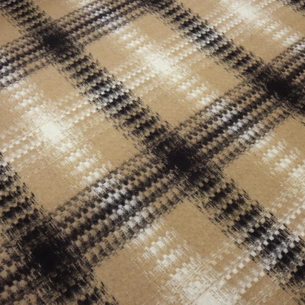 Heavy coat fabric with Glencheck check pattern in beige, black, and off-white