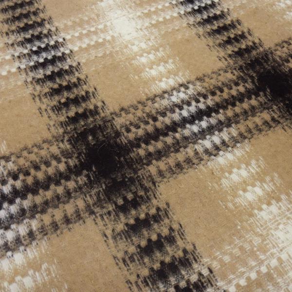 Heavy coat fabric with Glencheck check pattern in beige, black, and off-white