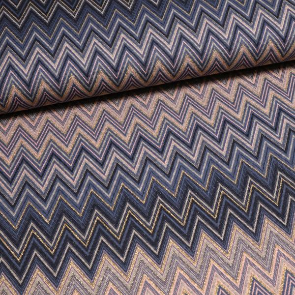 Stoff Strickstoff Jacquard Zick Zack Lurex jeansblau altrosa grau gold Kleiderstoff