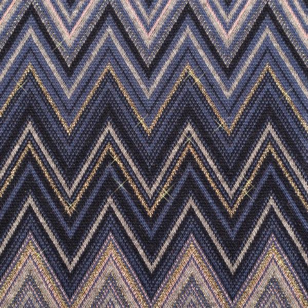 Stoff Strickstoff Jacquard Zick Zack Lurex jeansblau altrosa grau gold Kleiderstoff