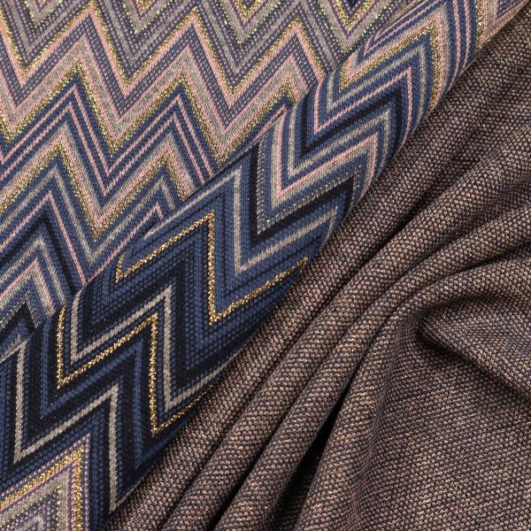 Stoff Strickstoff Jacquard Zick Zack Lurex jeansblau altrosa grau gold Kleiderstoff