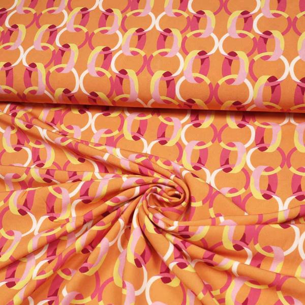 Fabric viscose blouse fabric curls rings design orange pink pink yellow white dress fabric