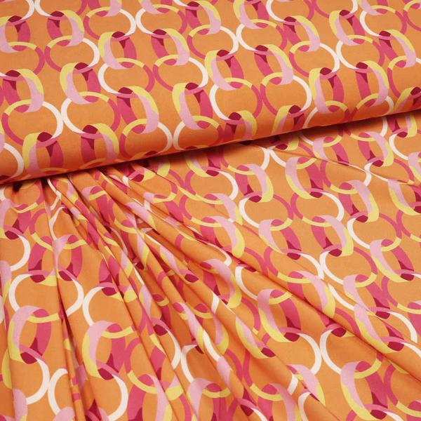 Fabric viscose blouse fabric curls rings design orange pink pink yellow white dress fabric