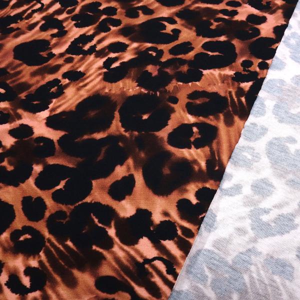 Stoff Viskose Jersey mit Leo Tierprint Design schwarz braun beige rosé Kleiderstoff