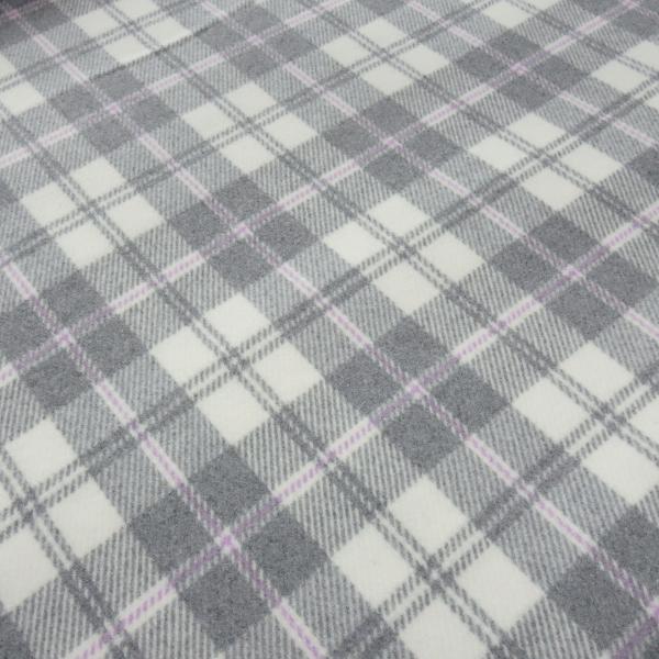 Heavy coat fabric with Glencheck design in gray, off-white, and lilac coat fleece wool fabric dress fabric