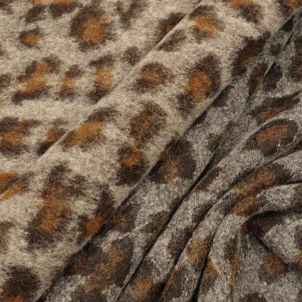 Stoff Musterwalk Walkloden Kochwolle mit Leo Panther Animal-Print Design beige braun lehm Mantelstoff Kleiderstoff