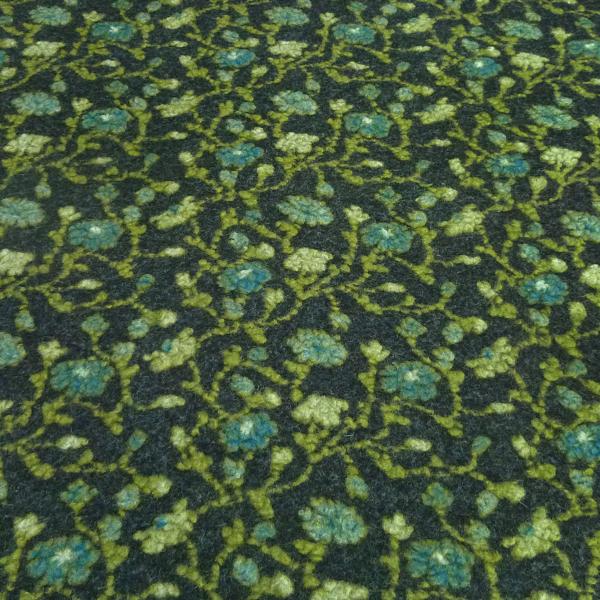 Fabric italian patterned walkloden boiled wool relief flowers tendrils anthracite green petrol coat fabric dress fabric