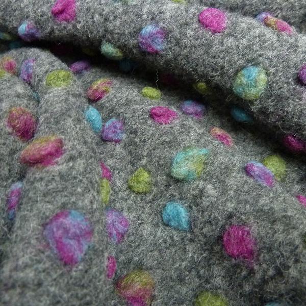Fabric Ital. pattern walk boiled wool Walkloden relief dots dots gray multicolor melange dress fabric coat fabric