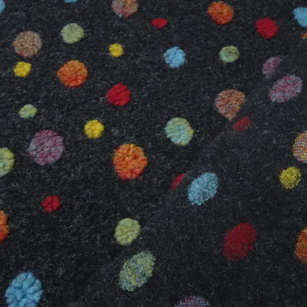 Stoff Premium Musterwalk Kochwolle Boppel Jacquard Anthrazit Bunt Multicolor Kleiderstoff Mantelstoff