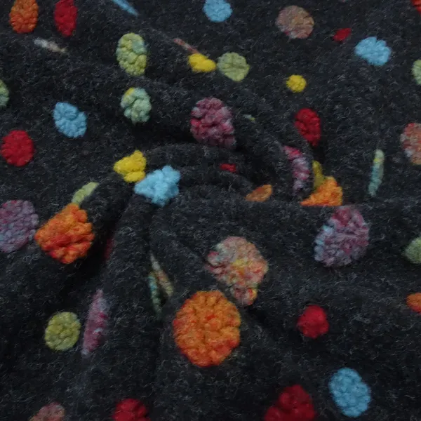 Stoff Premium Musterwalk Kochwolle Boppel Jacquard Anthrazit Bunt Multicolor Kleiderstoff Mantelstoff