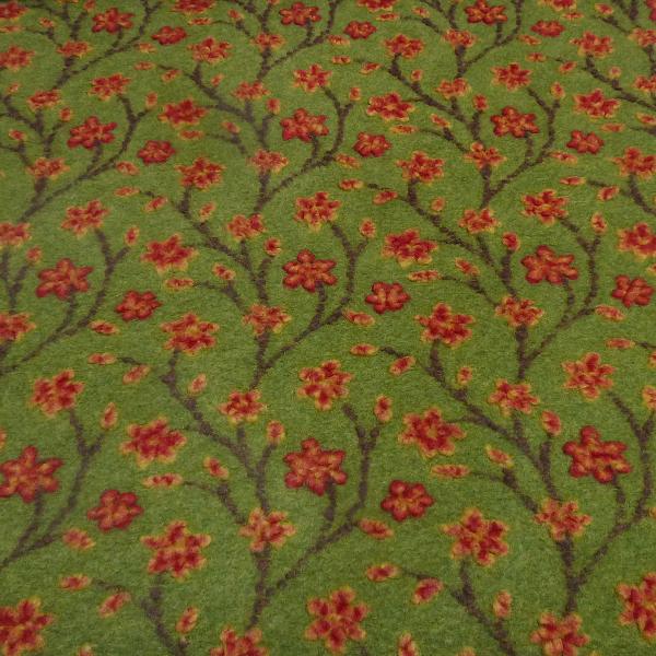 Stoff Ital. Musterwalk Walkloden Kochwolle Relief Blumen Ranken grün gelb rot braun Mantelstoff Kleiderstoff