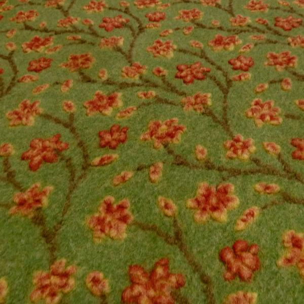 Stoff Ital. Musterwalk Walkloden Kochwolle Relief Blumen Ranken grün gelb rot braun Mantelstoff Kleiderstoff