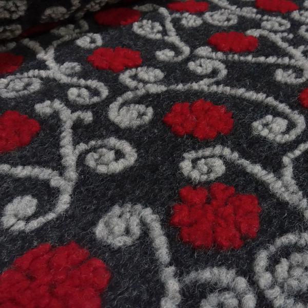 Fabric Ital. pattern walk boiled wool walkloden with relief flowers tendrils anthracite red light gray dress fabric coat fabric