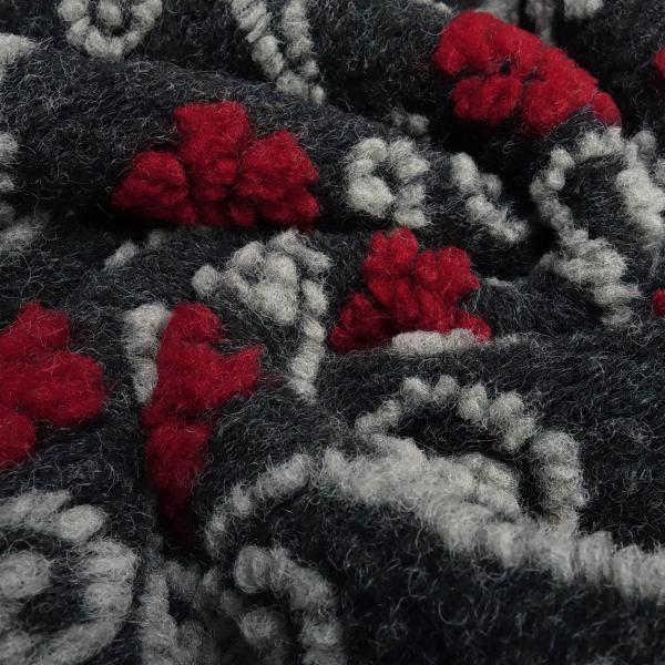 Fabric Ital. pattern walk boiled wool walkloden with relief flowers tendrils anthracite red light gray dress fabric coat fabric