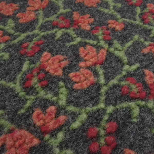 Stoff Ital. Musterwalk Kochwolle Walkloden Relief Blumen Ranken grau grün orange rot Mantelstoff Kleiderstoff