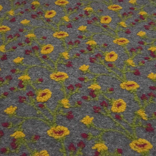 Fabric Ital. pattern walk boiled wool walkloden relief floral pattern gray yellow green berry coat fabric dress fabric