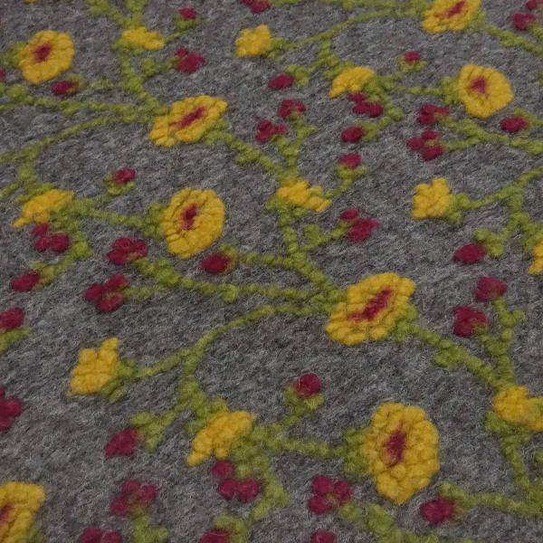 Fabric Ital. pattern walk boiled wool walkloden relief floral pattern gray yellow green berry coat fabric dress fabric