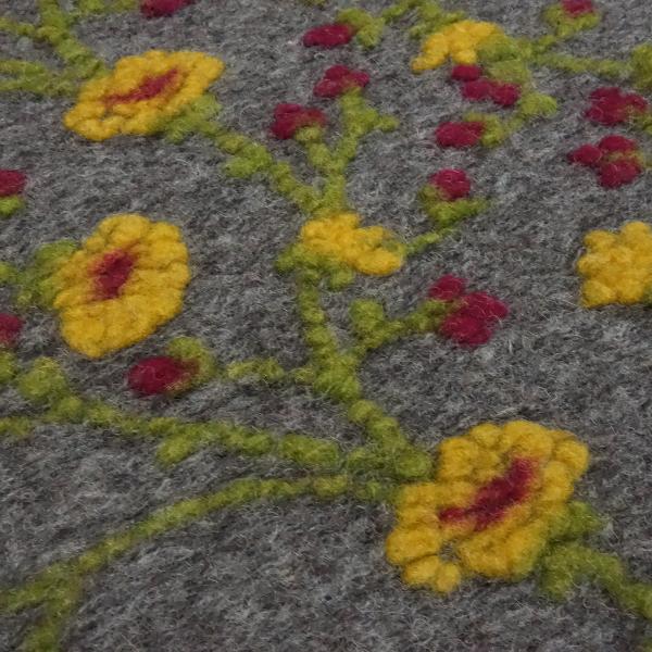 Fabric Ital. pattern walk boiled wool walkloden relief floral pattern gray yellow green berry coat fabric dress fabric