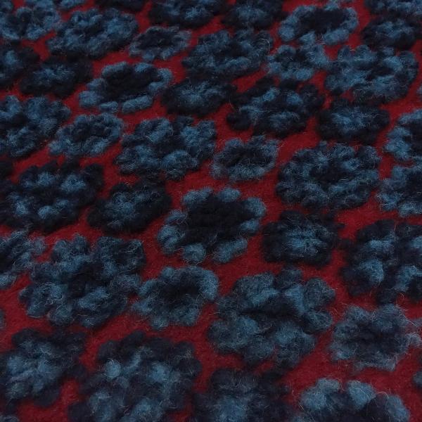 Stoff Ital. Musterwalk Kochwolle Walkloden Relief Blüten Ornamente rot blau marine Mantelstoff Kleiderstoff