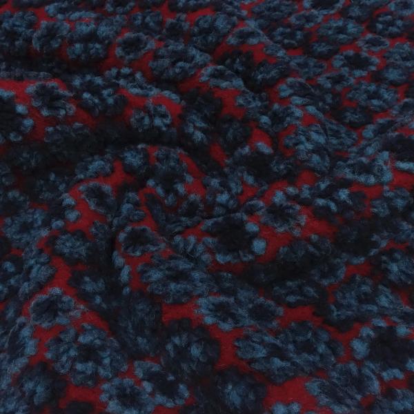 Stoff Ital. Musterwalk Kochwolle Walkloden Relief Blüten Ornamente rot blau marine Mantelstoff Kleiderstoff