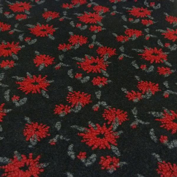 Fabric Italian pattern walk Walkloden boiled wool relief flowers black red gray melange dress fabric coat fabric
