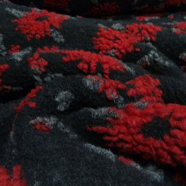 Fabric Italian pattern walk Walkloden boiled wool relief flowers black red gray melange dress fabric coat fabric