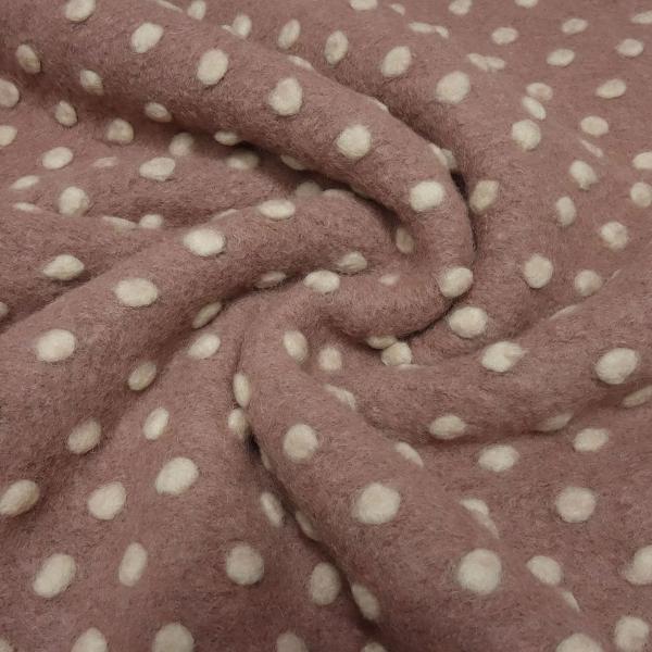 Stoff Ital. Musterwalk Kochwolle Walkloden mit Relief Punkte / Pünktchen Design altrosa wollweiß Mantelstoff Kleiderstoff