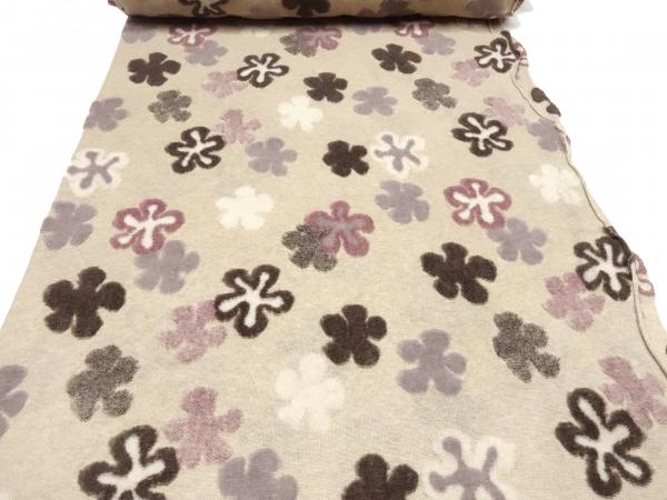 Fabric Ital. cotton jersey with intarsia wool tops flowers in beige brown old pink wool white dress fabric