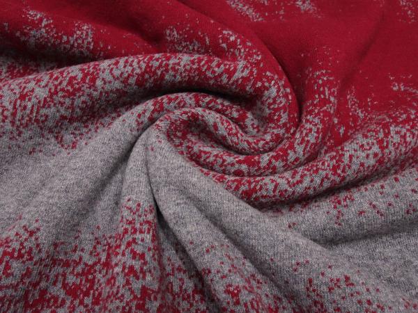 Stoff Ital. Strickstoff Merinowolle Doubleface Jacquard Farbverlauf rot grau melange Merinostrickstoff Kleiderstoff Mantelstoff Dekostoff