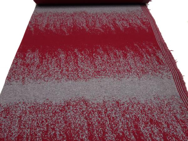 Stoff Ital. Strickstoff Merinowolle Doubleface Jacquard Farbverlauf rot grau melange Merinostrickstoff Kleiderstoff Mantelstoff Dekostoff