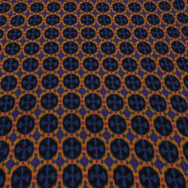 Stoff schwerer Ital. Jacquard Merinostrickstoff Kreise Ornamente orange blau schwarz fuchsia Kleiderstoff Mantelstoff Dekostoff